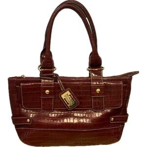 MAXX New York Signature Croc Embossed Burgundy Leather Purse